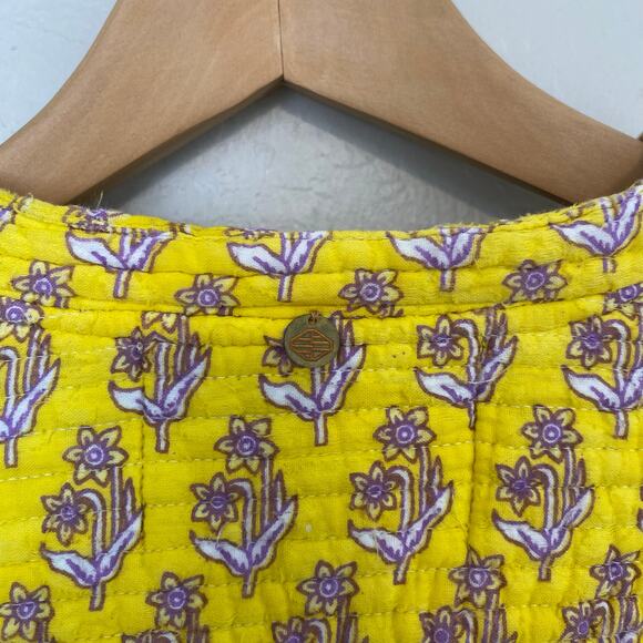 Antik Batik Mori Quilted Jacket Coat Womens Sz Medium Cotton Boho Yellow Floral - Picture 12 of 13